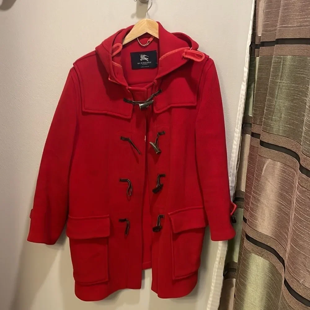 BURBERRY woman’s red wool long trench coat - Picture 2 of 16